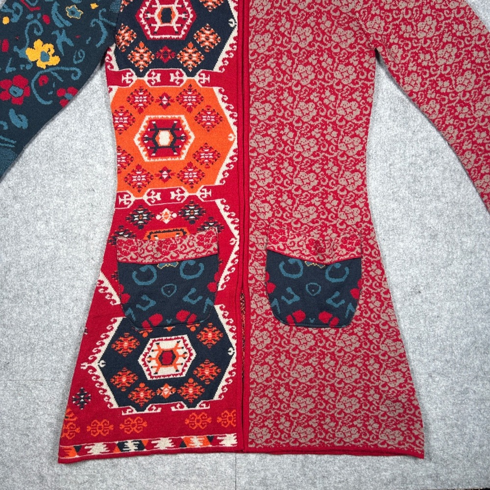 Paparazzi Cardigan Sweater Womens XL Red Mixed Print‎ Wool Blend Boho full zip - Picture 7 of 16